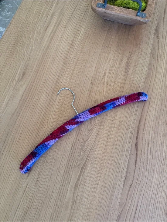 Hand-Crocheted Padded Hanger in Red, Blue & Purple