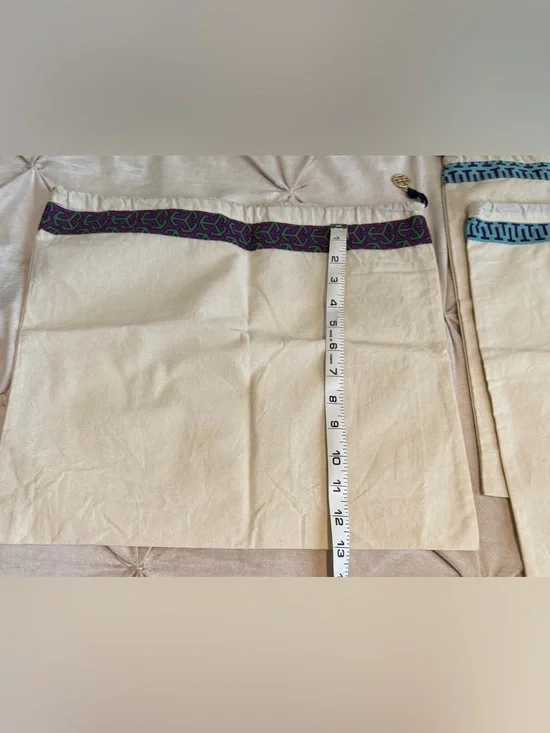 Tory Burch Cream Drawstring Dust Bag with Purple & Green Trim
