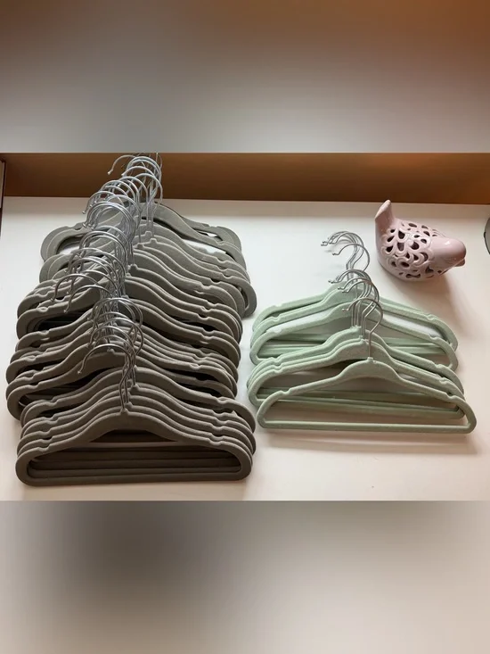 Child Size Velvet Slim Hangers - Gray & Mint Green (Set)