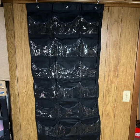 24 Pocket Over The Door‎ Shoe Organizer Clear Hanging Storage Black 27x71 Inch