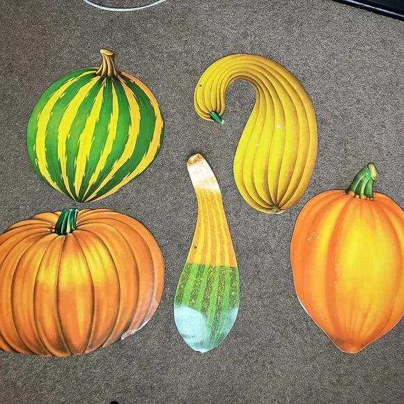 1985 Beistle Die Cut Decoration Lot Of 5 Autumn Fall Gourd Squash Pumpkin USA