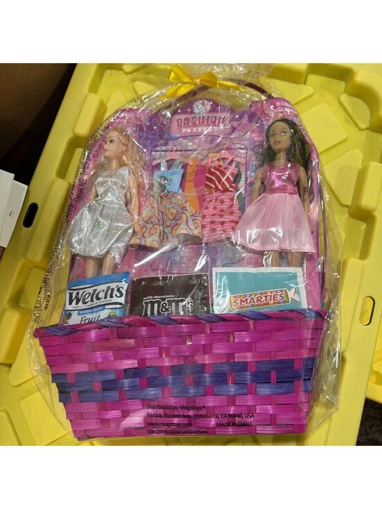 Toy Girl Dolls  Gift Basket Filled With Goodies And Dresses. New