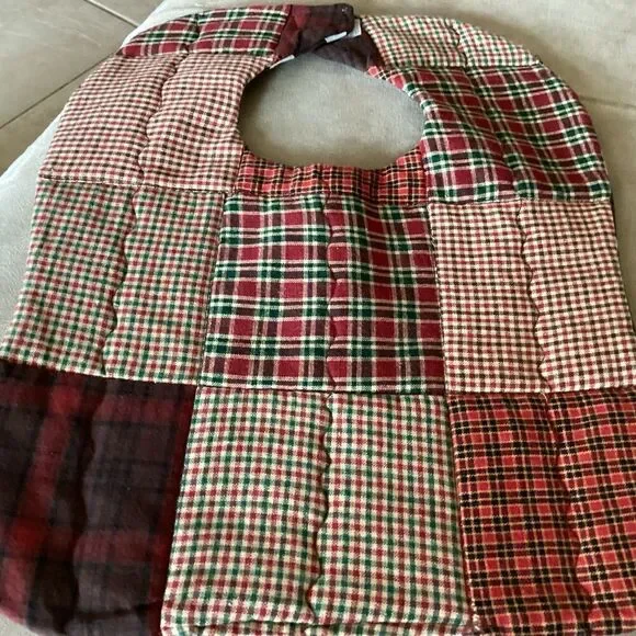 NWT. Hand, crafted baby bib in brown and green shirt  plaids