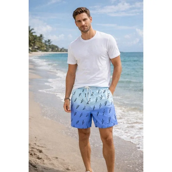 Trunks Surf Swim Co Swimming Trunks Mens XL Blue Bolts Ombre S‎