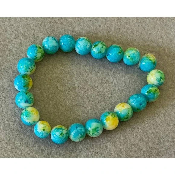 Beaded Bracelet Blue Yellow Green Round Beads Stretch‎ Bracelet Women