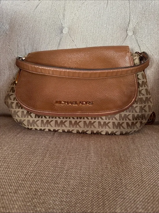 Michael Kors Tan Brown MK Logo Shoulder Bag