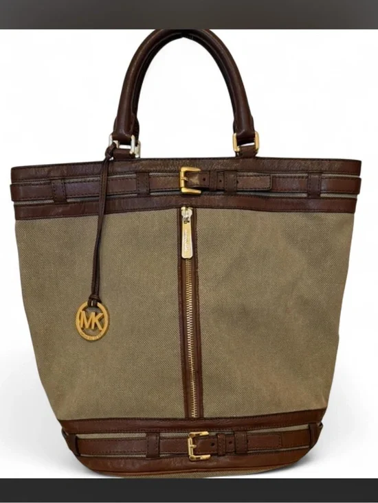 Vintage Michael Kors Kingsbury Canvas Tote with Brown Leather Trim