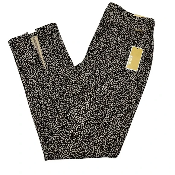 Michael Kors Pants Womens M Brown Print Pull On Flare Split Leg High Rise Casual