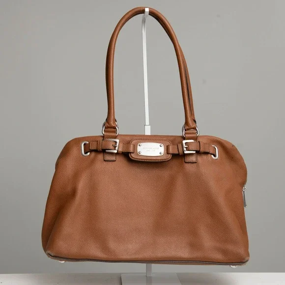 MICHAEL KORS Hamilton Satchel Shoulder Bag Pebbled Leather Brown Earthy‎ Neutral