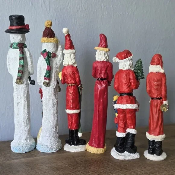Vintage Lot 6 Old World Folk Art 1996 Tall Thin Pencil Santa Plaster Chalk Ware