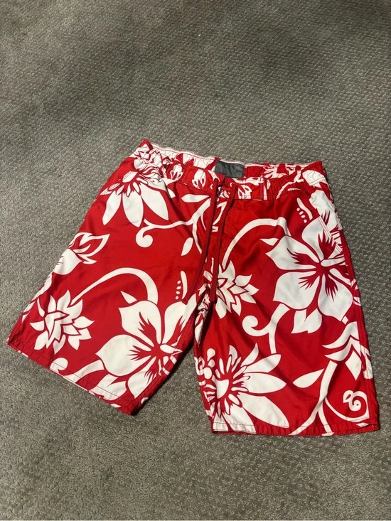 Old Navy Red and White Floral Swim Trunks