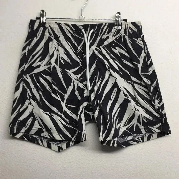 Gap 6” Swim Shorts White Black Multi‎ Men’s S abstract palm print