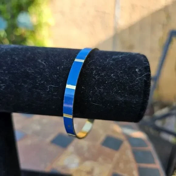 Vintage Gold and Blue Enamel Bracelet Bangle
