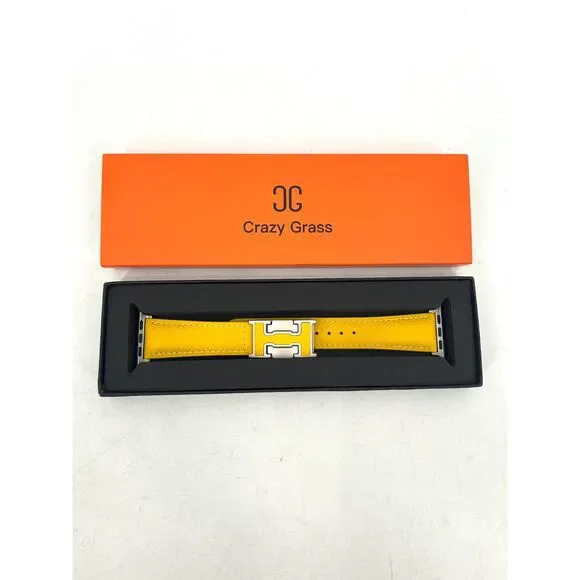 NWT CRAZY GRASS 38mm Apple Watch iWatch Yellow Leather Buckle Watch Band