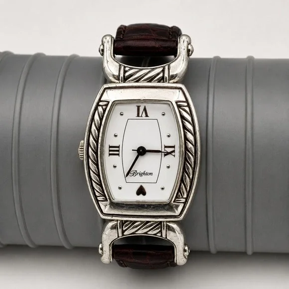 Brighton Shetland Women's Silver Tone Watch Brown Leather Band Japan Quartz