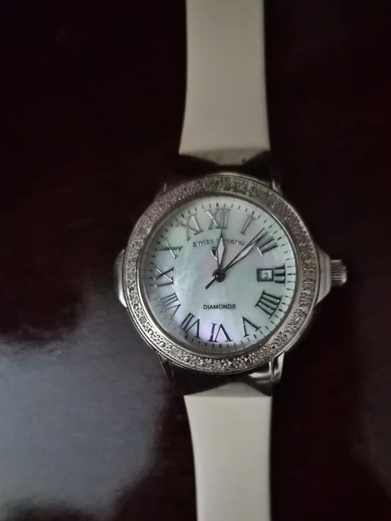 Swiss Legend White Strap Mother-of-Pearl Dial Diamond Accent Watch
