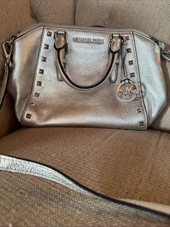 Michael Kors Silver Metallic Studded Satchel