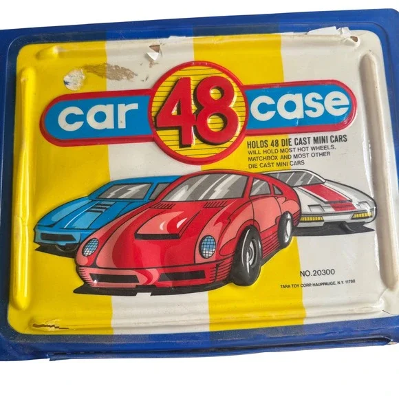 Vintage Tara Toy Corp 48 Car Case Vinyl Carrier with 22 Die Cast Cars No. 20300