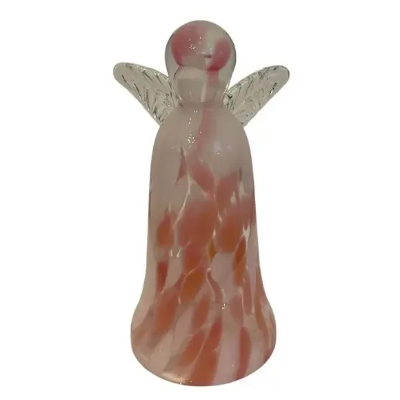 Hand Blown Poland Art Glass CHRISTMAS ANGEL 7in Pastel Pink & White Marbled New
