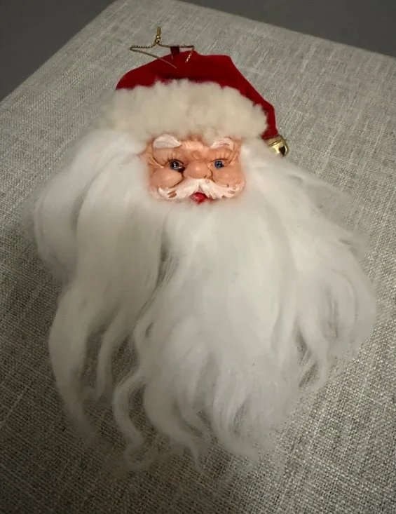 ❄️ Vintage Santa Face Ornament Taiwan Wool Beard Velvet Hat Retro Christmas