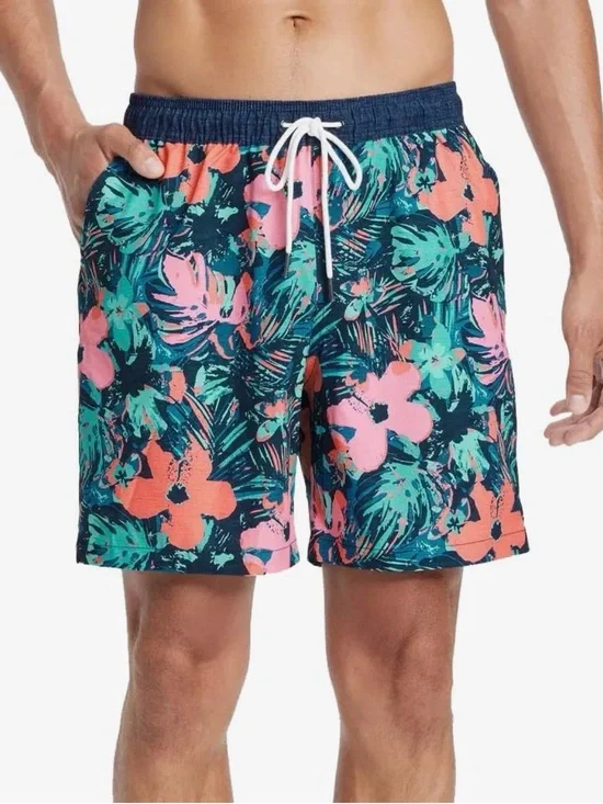 Goodfellow & Co Navy Floral Swim Shorts with Pink & Teal Print