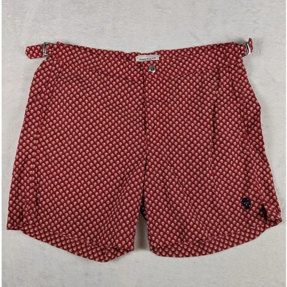NWOT Alexander McQueen Skull Print‎ Swim Trunks Mens L Red Made in Italy Shorts
