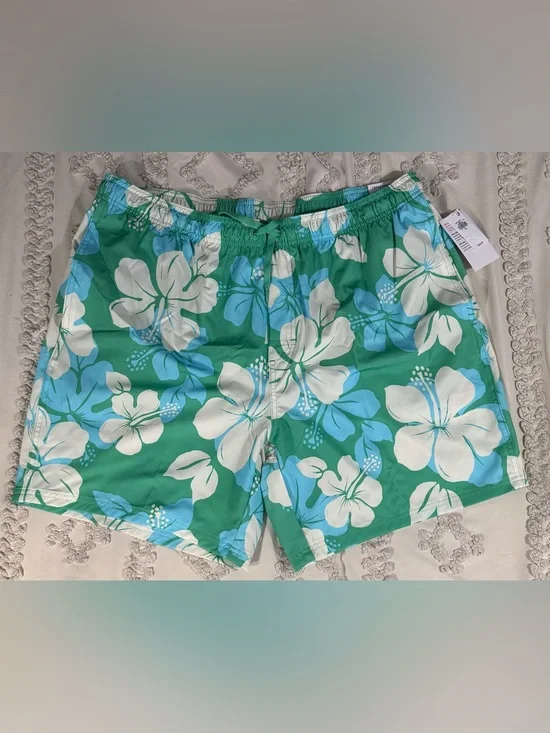 Old Navy Green, Blue & White Floral Swim Trunks