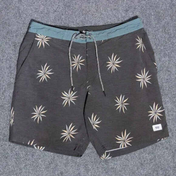 Katin Valance Hybrid Swim Trunks Mens 32 Gray Floral Board Shorts 7.5