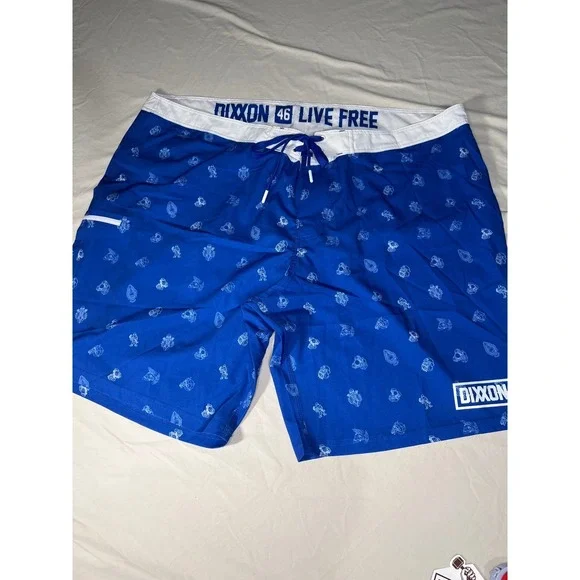 Dixon 46 Live Free Board Shorts Swim Trunks Blue Motorcycle Skulls Mens