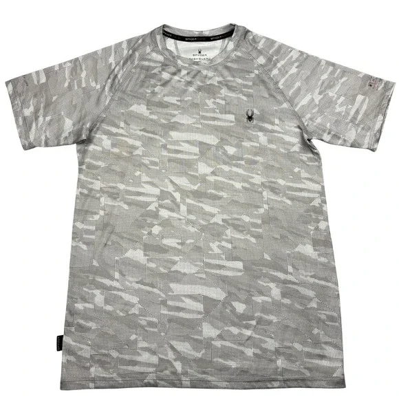 Spyder Mens Size S Rash Guard Swim Shirt Grey Camo UPF 30+ Short Sleeve Small