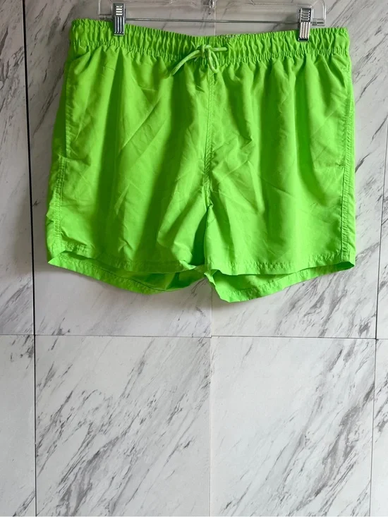 Primark Neon Lime Green Drawstring Elastic Waist Stretch Swim Shorts Size Large