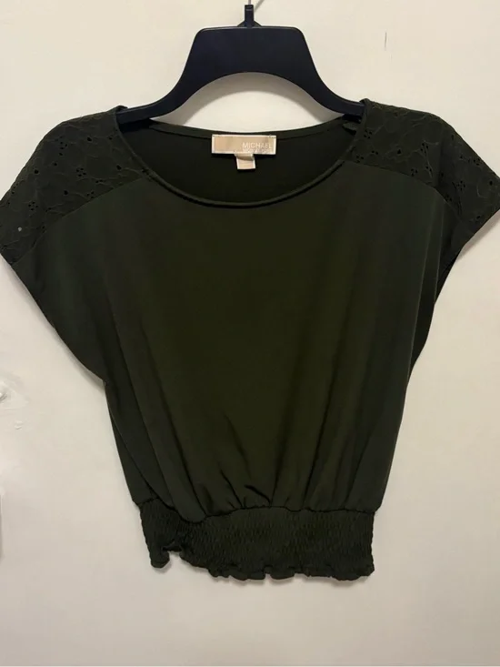 MICHAEL Michael Kors Olive Green Eyelet Shoulder Blouse