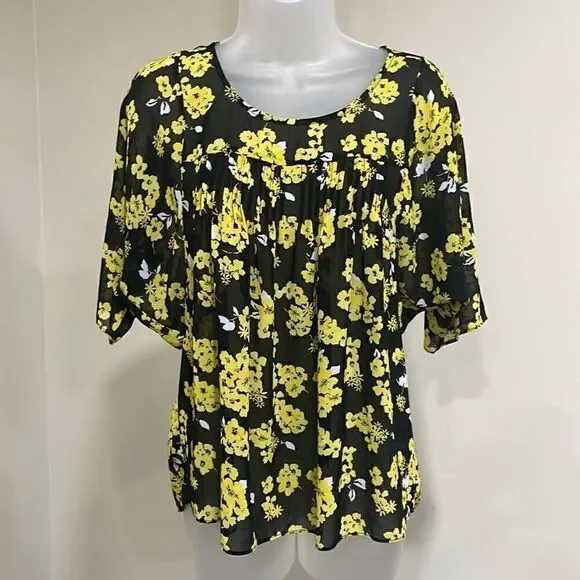 NWOT Michael Kors black and yellow floral shell oversized blouse.  Size XS