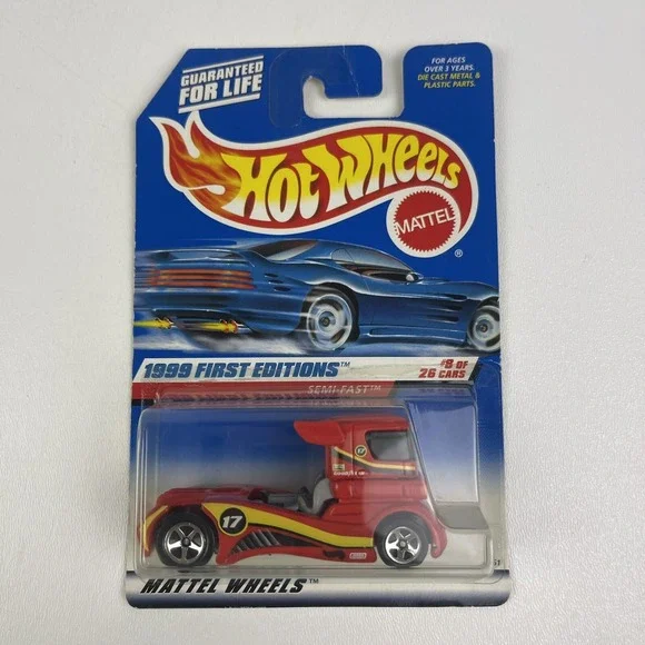 1999 Hot Wheels Vintage First Editions Semi Fast Truck Red 5 Spoke Wheels