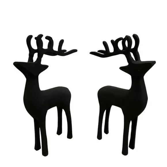 Set of 2 Black Metal Christmas Reindeer 11in Made in India Holiday Decor New