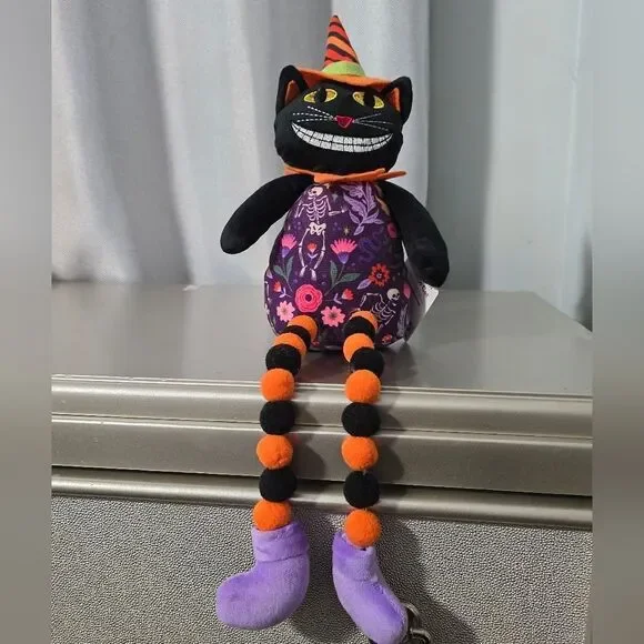 Plush Vintage Grinning Cat Tabletop Decor Multicolor 18