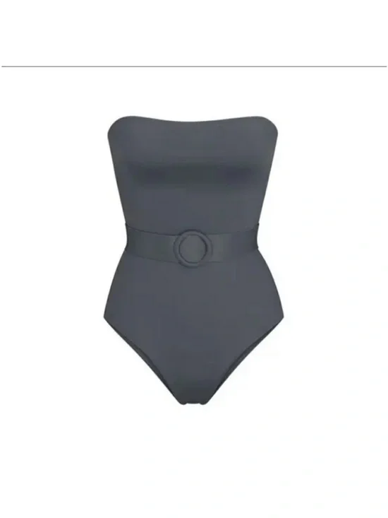 SKIMS Strapless Belted One-Piece Swimsuit in Charcoal