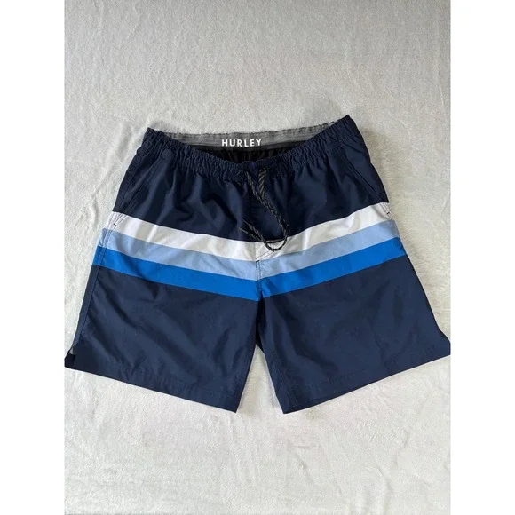 Hurley Mens XXL Board Shorts Navy Blue Swim Trunks Elastic Waist Drawstring