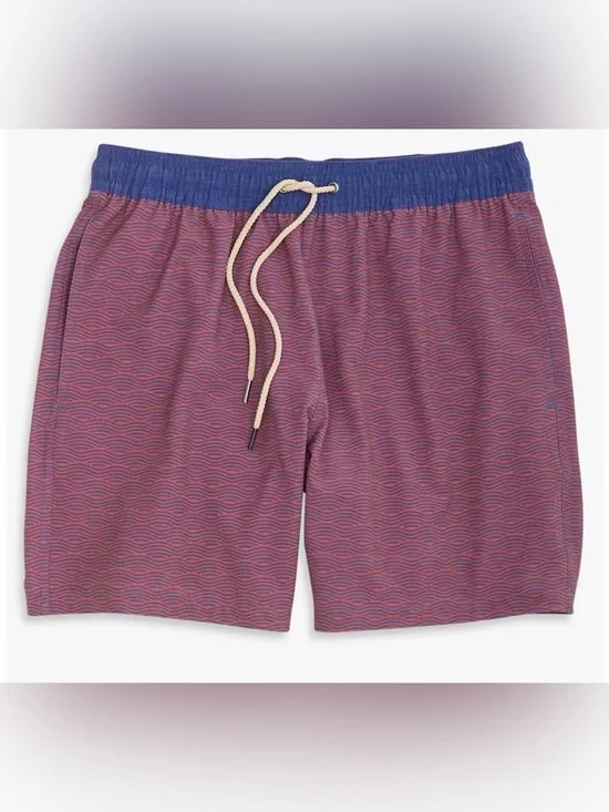 🌊 Fair Harbor The Bayberry Trunk Red Wave Swim Trunks Size Small 🌊
