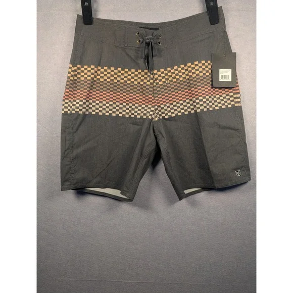 Brixton Barge Stripe Trunk Mens 28 Black Honey Performance Board Shorts NWT
