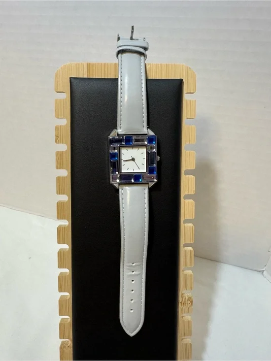 Avon White Strap Watch with Blue Accent Stones