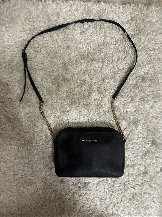 Michael Kors Black Crossbody with Gold Chain Detail