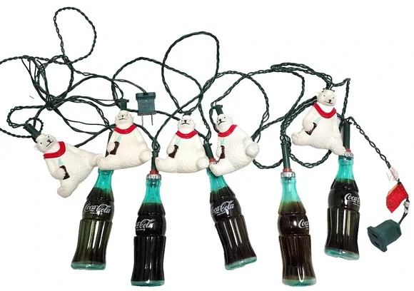 Coca Cola Light String Christmas With Coke Bottles & Polar Bears Used