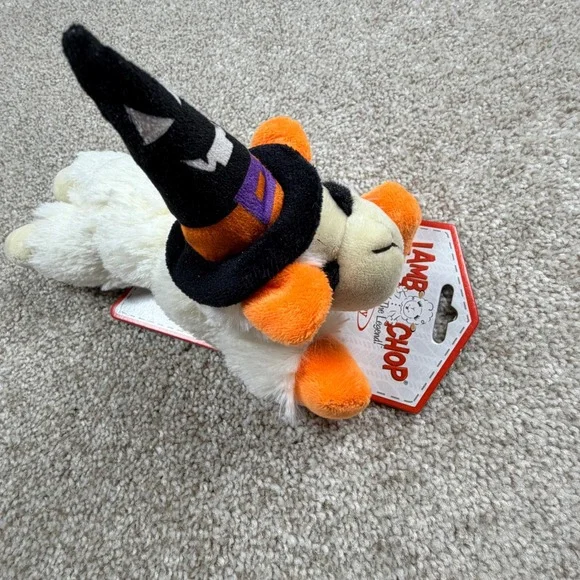 Multipet Lamb Chop Halloween Witch‎ Dog Toy Plush Squeaker 6 Inch White Orange