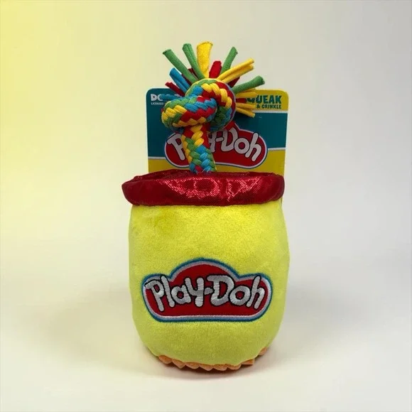 Hasbro Play-Doh Squeaker Crinkle Design Plush Rope Tug Dog Toy 8