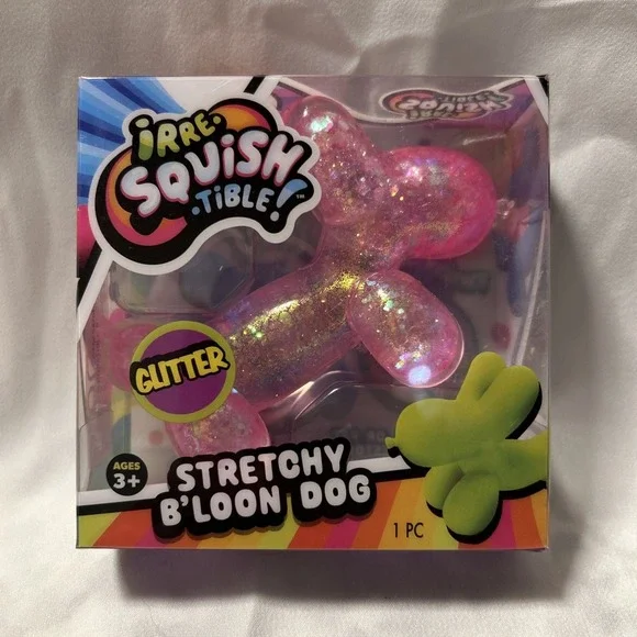 Squishy Pink Glitter Stretchy B'loon Dog Stress Relief Toy