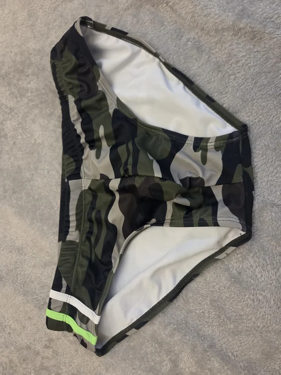 Camo High-Cut Swim Bottoms with Neon Accent
