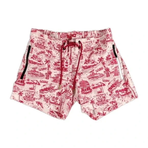 Bang Miami Clothes Swim Shorts Mens XS Red Lined Trunks Stretch Beach Print NWT