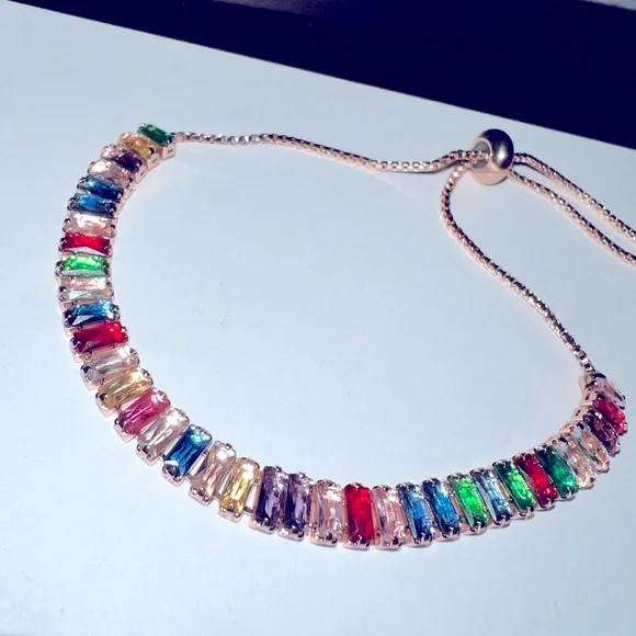 Multiple gemstones adjustable bracelet gold tone‎