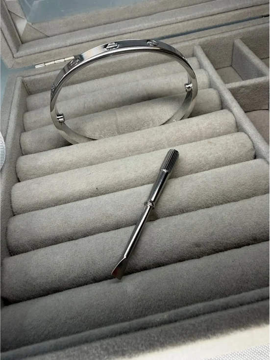 Silver Tone Screw Motif Bangle Bracelet with Screwdriver